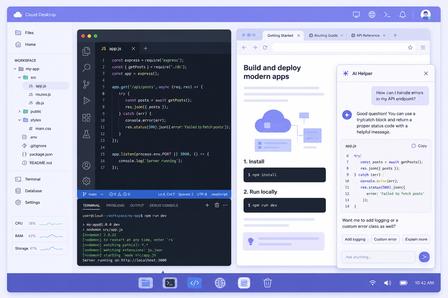 Grok Bot cloud computer desktop with VS Code